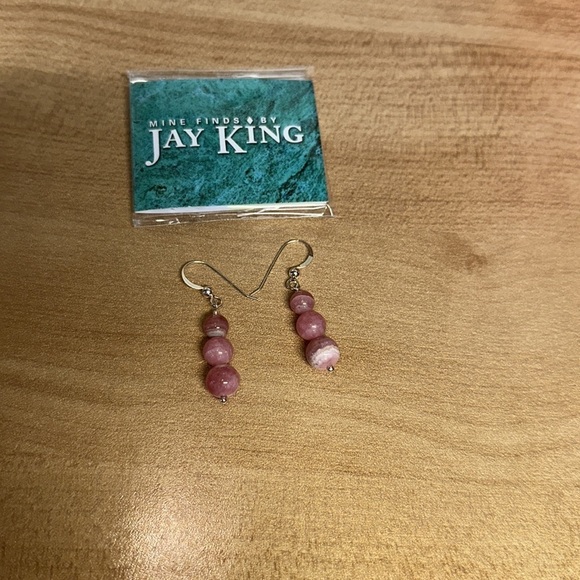 Rhodochrosite 3 bead drop earrings (pierced) by Jay King - Picture 4 of 7